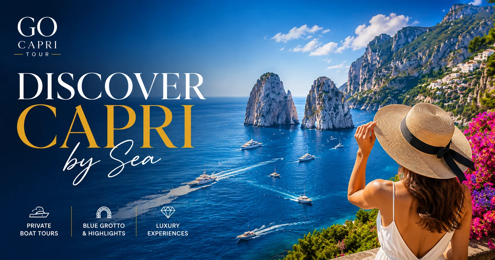 Capri Island Faraglioni rocks at sunset — guided Capri day trip tours and private boat experiences from Naples and Sorrento